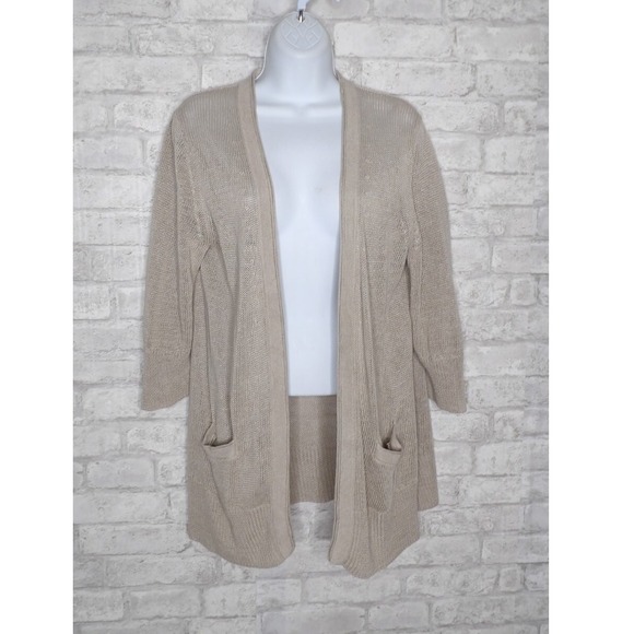 J. Jill‎ 100% Linen Cardigan Knit Sweater Beige Neutral Pockets Womens Size XS - Picture 1 of 14